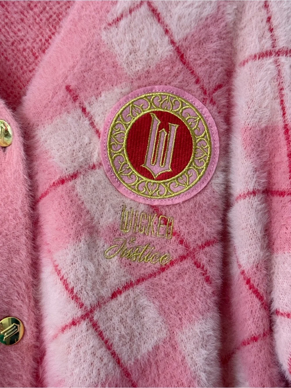 Wicked x Justice Pink Argyle Cardigan Kids XL (16/18)
